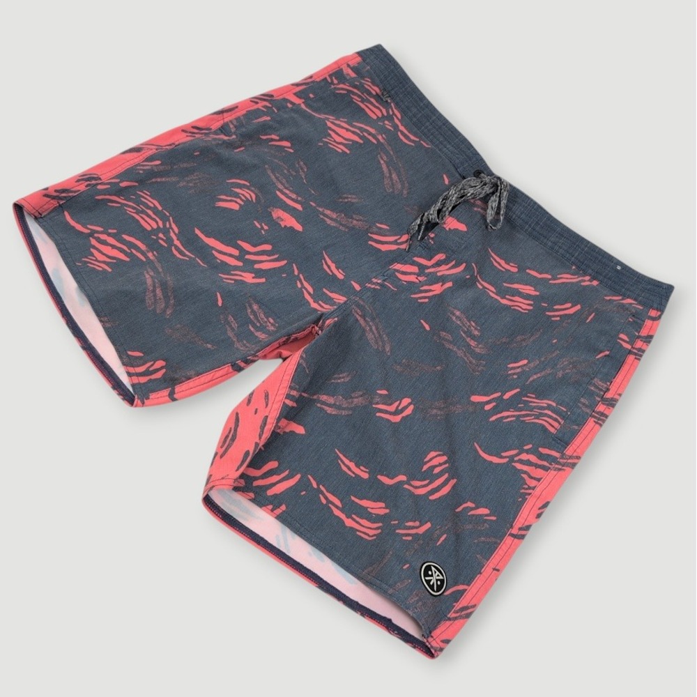 Roark Revival Board Shorts Mens 36 Gray Red Abstract Print Surf Swim Trunks